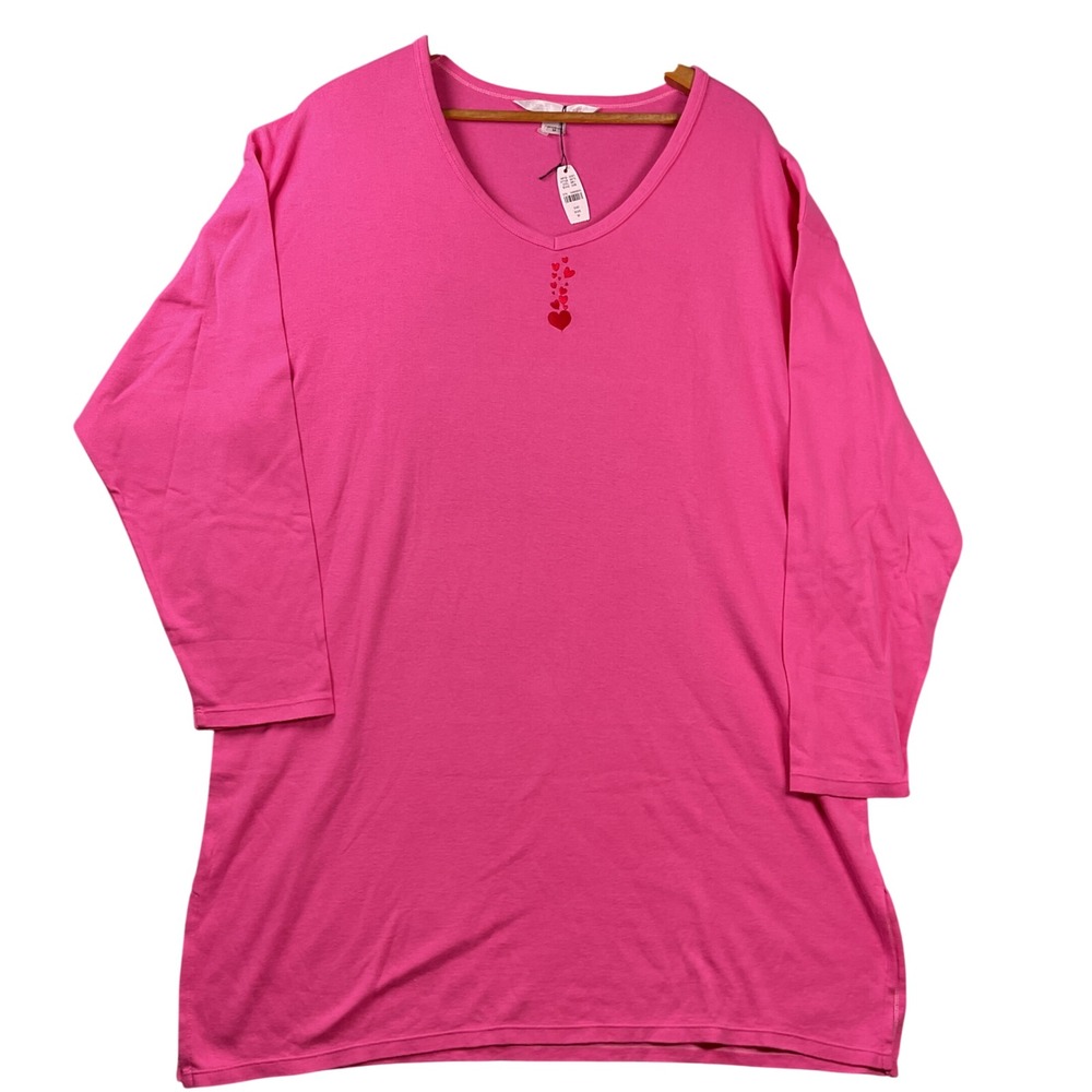 NEW Victoria's Secret Nightshirt Womens Medium Pink Heart Embroidered V-Neck